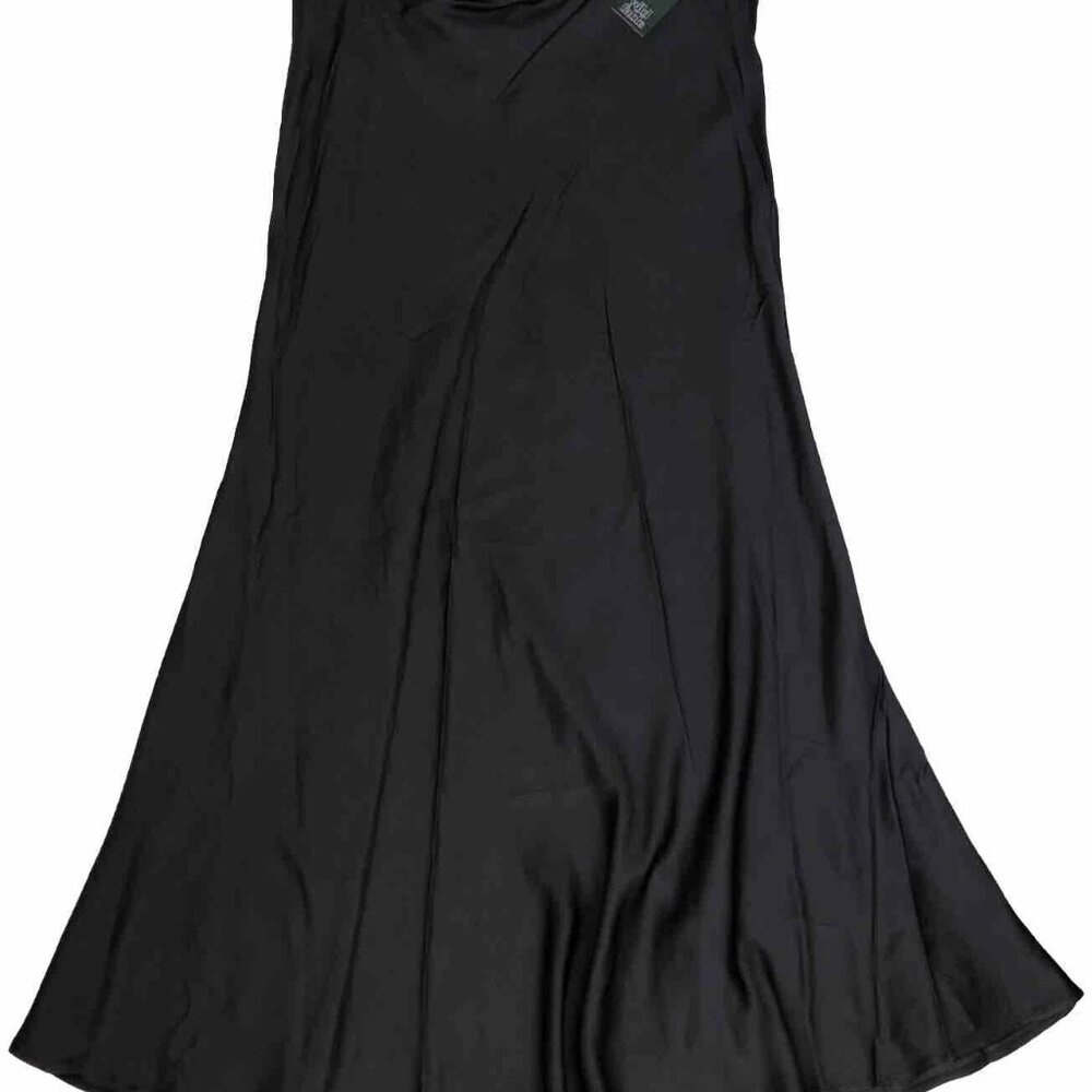 MAXI SKIRT Satin Black with Elastic Waistband Flared WILD FABLE Womens Medium - Picture 2 of 12